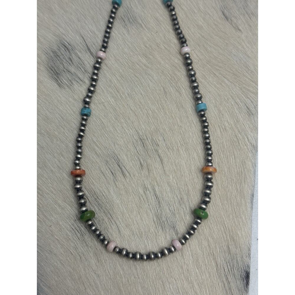 Native American Sterling Silver Pink Conch Turquoise Spiny Navajo Pearl Necklace - Picture 8 of 8